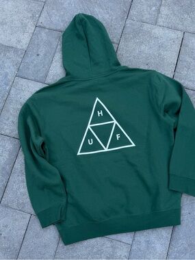HUF Essentials Triple Triangle Hoodie Sweatshirt Men's Sz XL Forest Green